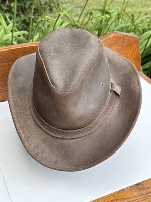 Minnentonka Brown Leather Western Outback Cowboy Hat Size Small Leather Band