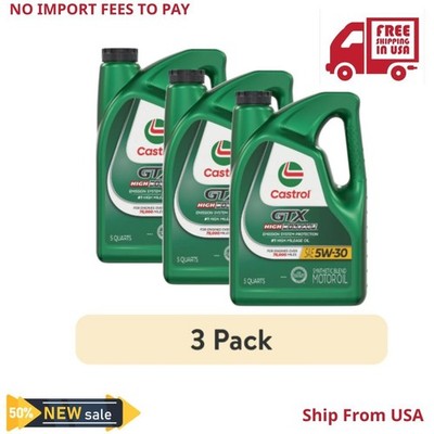 (3 pack) Castrol GTX High Mileage 5W-30 Synthetic Blend Motor Oil, 5 Quarts New
