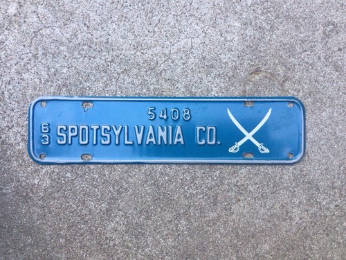 1963 - SPOTSYLVANIA CO. VIRGINIA - LICENSE PLATE TOPPER - CIVIL WAR