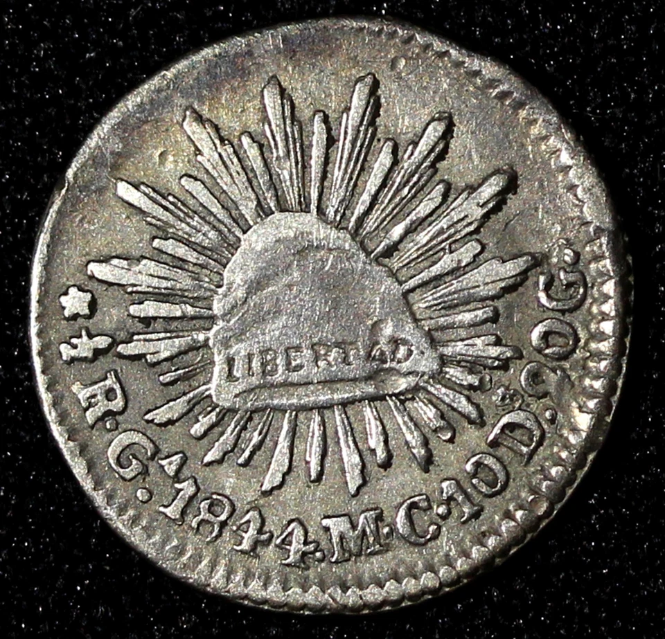 MEXICO Silver 1844 Ga MC 1/2 Real Guadalajara Mint Liberty Cap KM# 370.5 (338) - Image 2 of 3