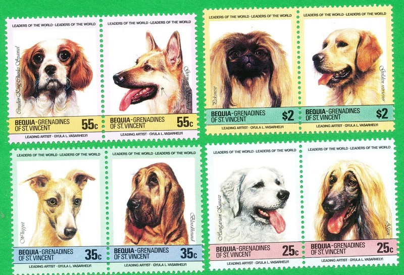 Bequia, Grenadines of St. Vincent Stamps set of 8 Dog breeds MNH