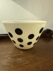 Fire King Polka Dot  Black Milk Glass Mixing Bowl 9.5” Diameter 50s Vtg