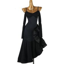 NEW Latin Ballroom Dance Dress Modern Salsa Waltz Standard Long Dress F977 Black