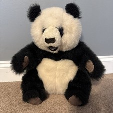 Vintage Dakin Elegante Stuffed 17 Panda Bear Sitting 1985 Open Mouth Suede Pads