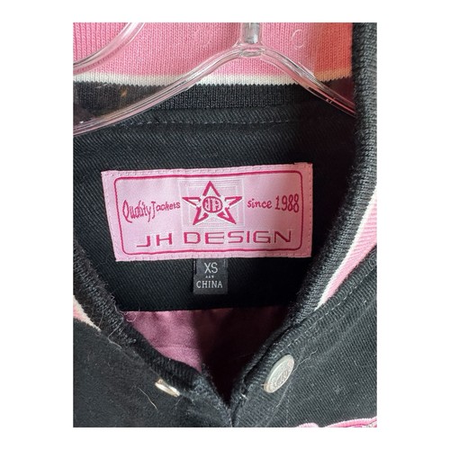 CHAQUETA DE CARRERAS NASCAR DE COLECCIÓN Y2K JH DESIGN SUPERGIRL NEGRA ROSA PARA MUJER TALLA XS - Imagen 2 de 6