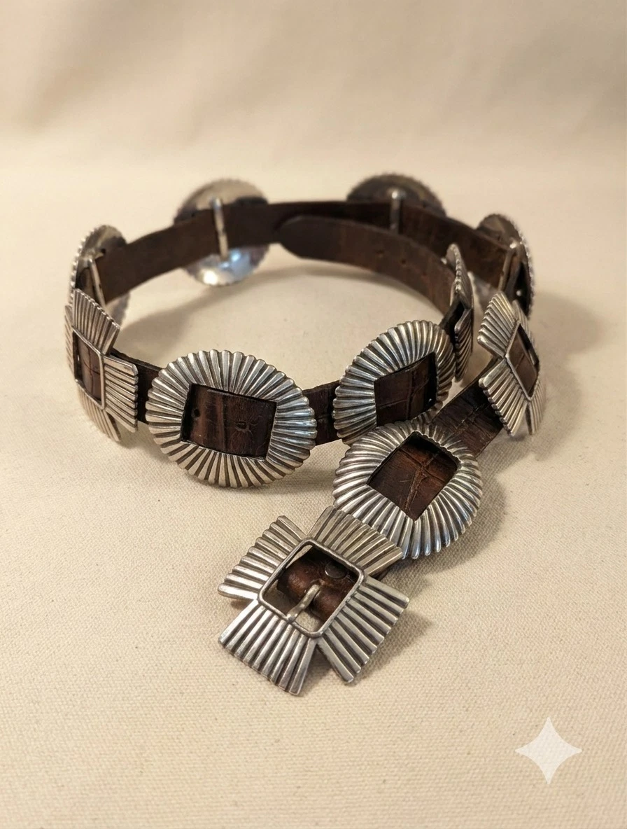 Vintage 1993 Sliding Concho  Brown Leather Waist Belt Size Small Western Aesthet RALPH LAUREN Western Concho Leather Belt Size XS Made in  main image 4