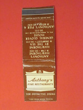 Anthonys Fine Restaurants Matchbook  Cover - ...