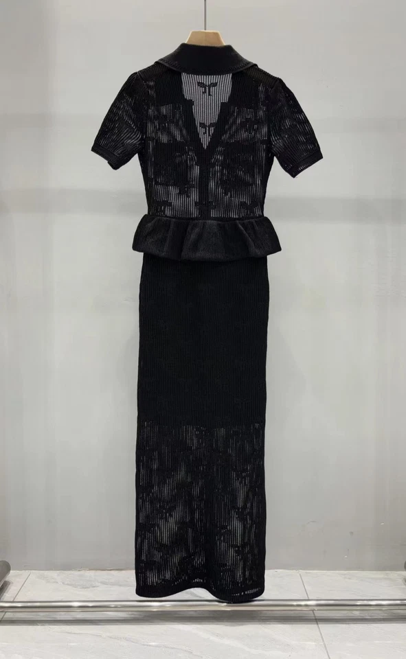 Vestido midi de mujer autorretrato con cuello en V tejido manga corta línea A Foto 4 de 4