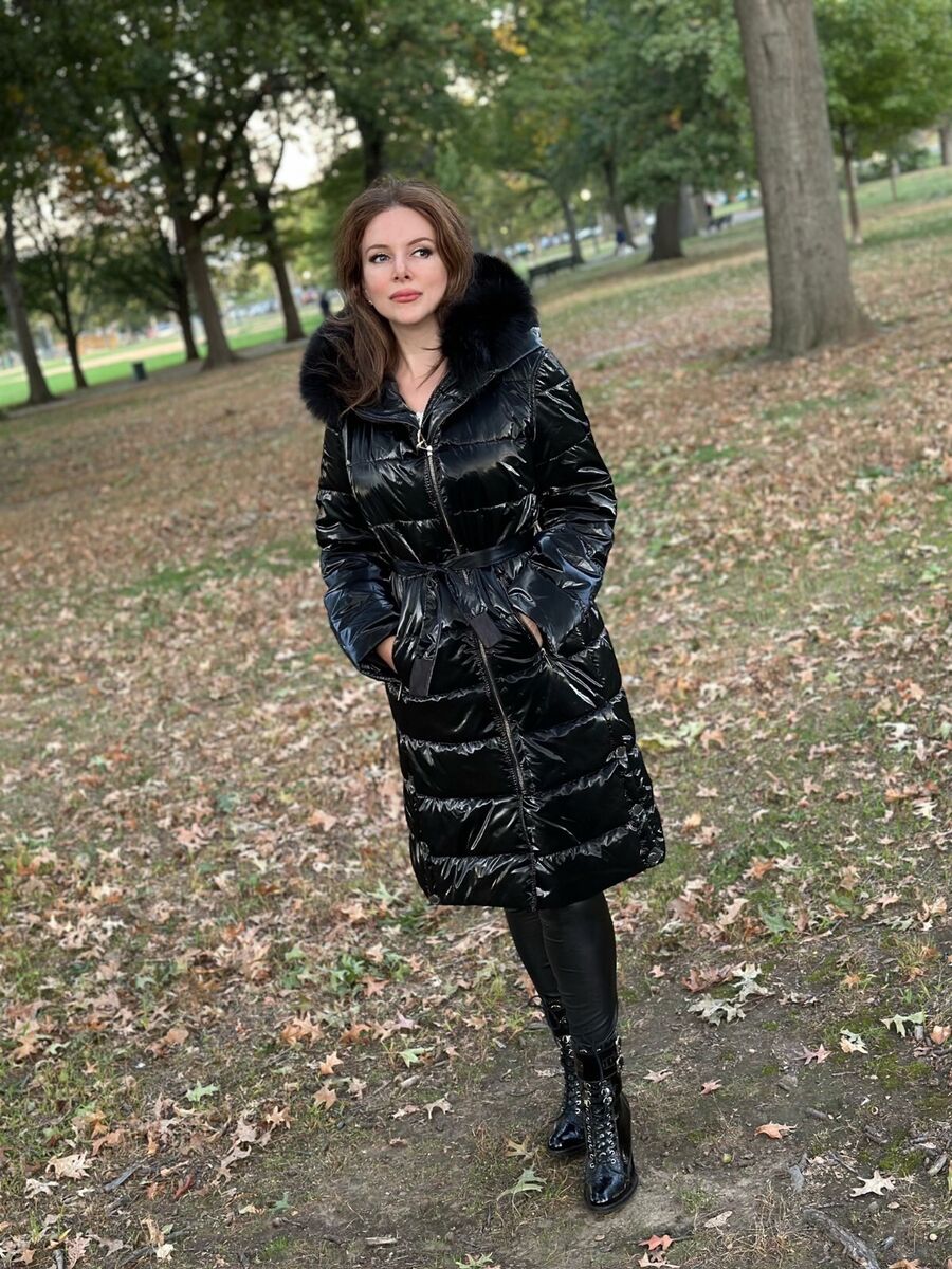 NEW Puffer Coat Black Vinyl Shiny Fox Fur Hood S M L XL XXL NEW Puffer Coat Black Vinyl Shiny Fox Fur Hood S M L XL XXL