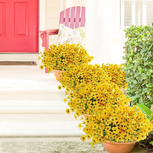 Vibrant Yellow Silk Flower Bundles - 72pcs UV Resistant for Garden & Porch - Picture 4 of 9