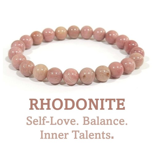 Rhodonite Beaded Crystal Stone Healing Bracelet 8mm Beads Chakra Gift ...