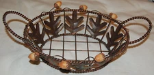 NICE METAL BASKET WITH OAK LEAVES & ACORNS METAL HANDLES COPPER BRONZE COLOR
