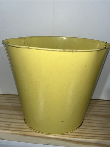 Vintage NC Colorware Flowers Metal Wastebasket Yellow with Roses - Picture 4 of 11