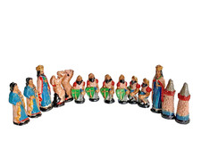 Vtg Medieval Figurines Knights Horses King Queen Game Pieces Wood Set Figure C2