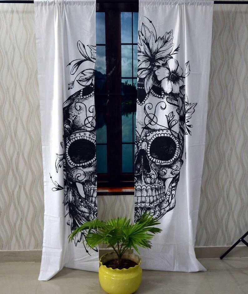 Indian Mandala Flower Skull Boho Hippie Wall Drapes Bohemian Door Window Curtain Foto 4 de 4