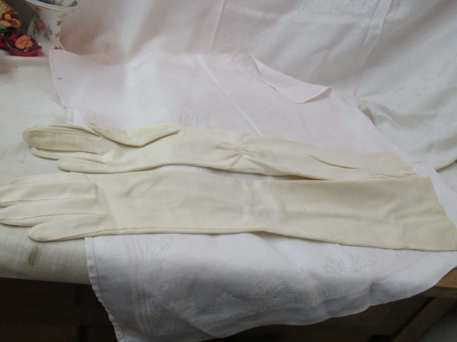 Gants d'opéra vintage Christian Dior Creation par Shalimar coton crème femmes 7