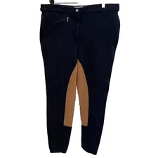 Horze Full Seat Riding Breeches Pants Womens 32 x 26.5” Inseam Navy Blue Tan