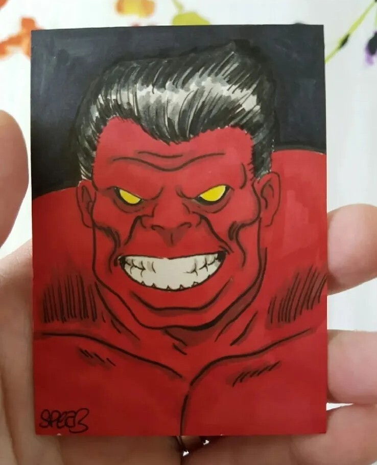 TWO HULK HAND DRAWN SKETCH CARDS BY MARK SPEARS PSC ACEO HULK & RED