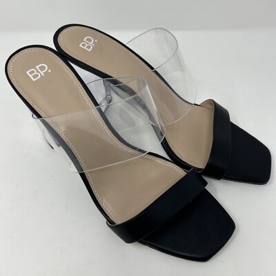 BP Women’s Naomi Acrylic Clear Heel Strap Sandal, Black Heel Slide, Sz 11M  (S22