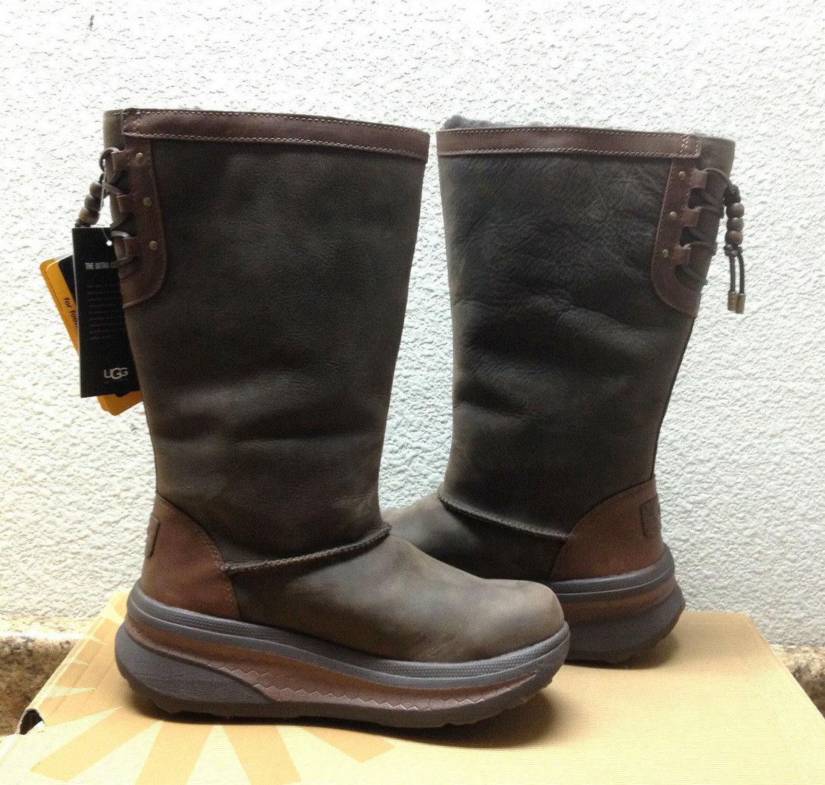 UGG KLARISSA TALL CHOCOLATE WATERPROOF SHEARLING BOOT US 6