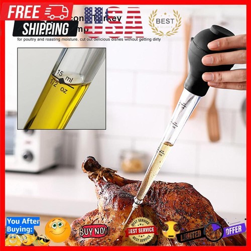 Turkey Baster Syringe Meat Marinade Injector with Needles Cleaning Brush
