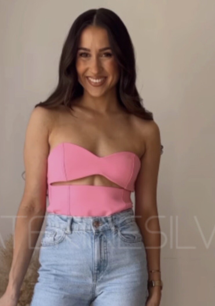ZARA NEW WOMAN SS23 PINK STRAPLESS CUT-OUT TOP REF:3420/707