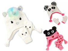 NWT The Childrens Place Girl Unicorn Ladybug Panda Hat  Mittens Set