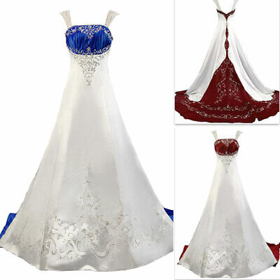 Gothic Embroidery Wedding Dresses Beaded Satin Strapless Bridal Gown Custom Plus