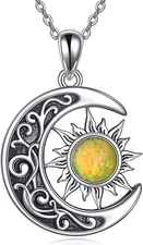 Sun and Moon Necklace S925 Sterling Silver Crescent Moon Star Pendant Celtic Moo