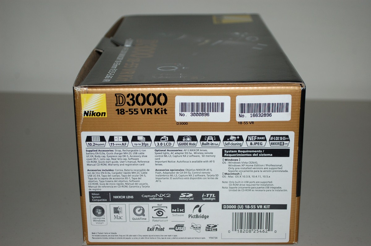 Nikon D D3000 10.2MP Digital SLR Camera Black Kit Nikkor AF-S DX