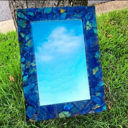 Labradorite Stone Mirror – 12"x18" | Handmade Decorative Wall Mirror - Picture 6 of 7