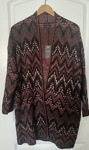 🎀Lucky Brand Size L Ladies Boho Aztec Western Black Multi Color Cardigan
