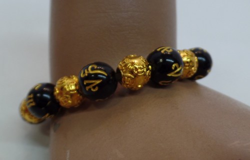 Set of 2 Asian Themed Beaded Bracelets Goldtone & Black Beaded Bracelets - Picture 3 of 13