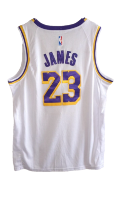 Maillot De Basket LeBron James 23 – Heat Press, Couleurs Blanc/jaune/violet, Tailles S-XXL