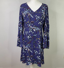 Ann Taylor Loft Frosted Branch Bell Sleeve Dress Women Size 8 Blue