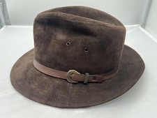 Schuman Sullivan of New Haven Genuine Leather Suede Brown Hat Sz L Made in USA