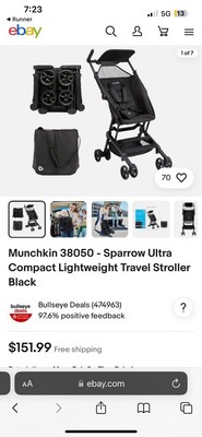 Munchkin Sparrow Ultra Compact Travel Stroller - Black