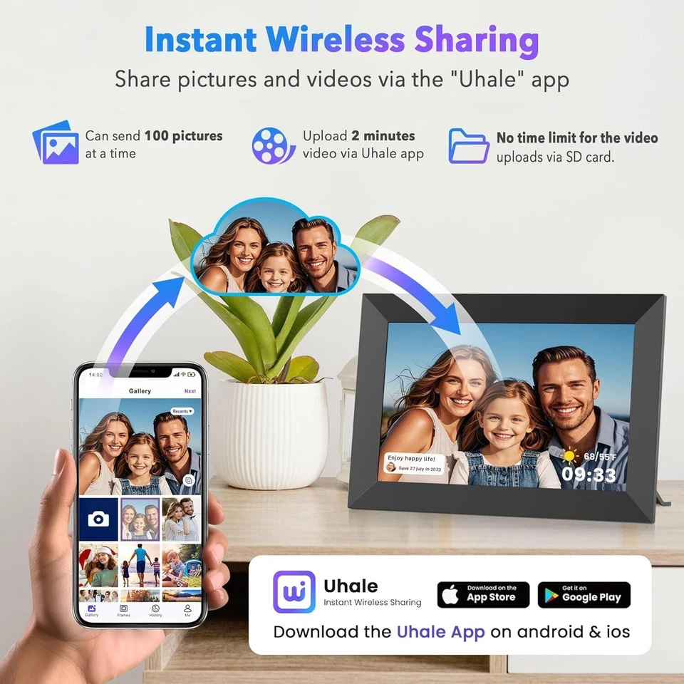 Uhale 10.1 Digital Picture Frame WiFi Smart Touch Screen 16GB 1280 * 800 IPS - Image 2 of 4