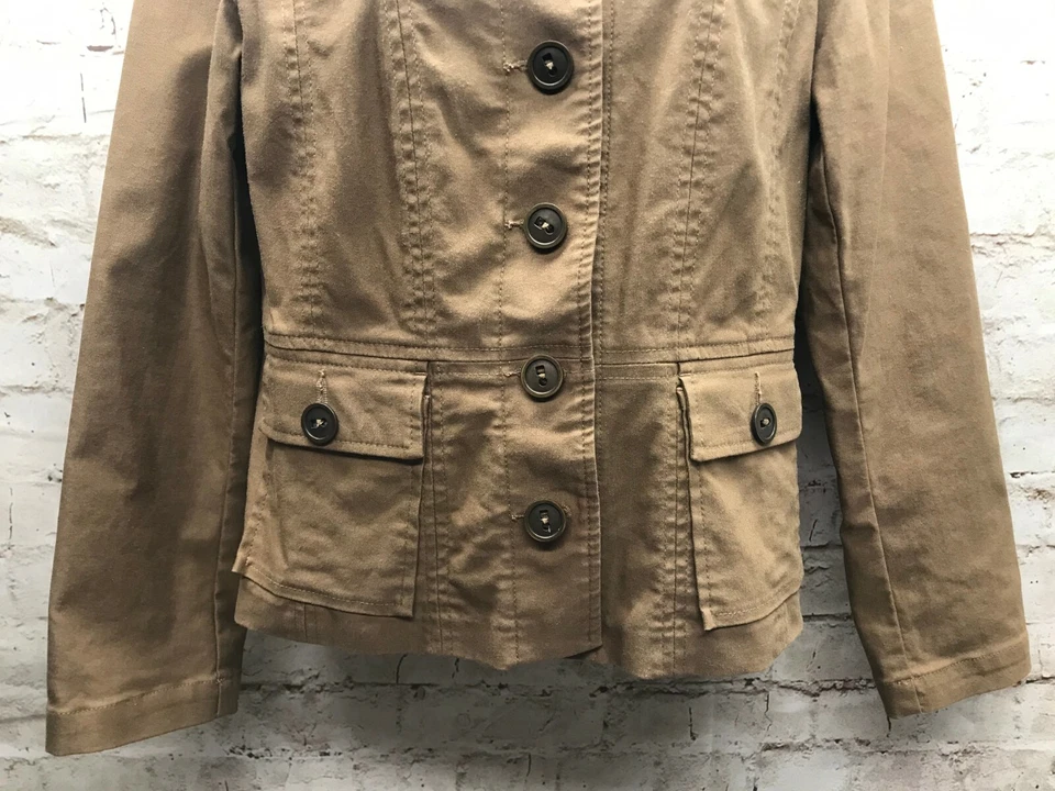 Chaqueta Blazer Tribal Elastizada Para Mujer Talla 8 Marrón Cuello Abotonado Elastizado Foto 3 de 4