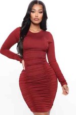 Fashion Nova Take Your Man Ruched Burgundy Dress