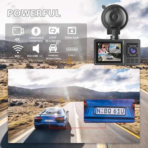 Dash Cam, Dash Cam 3 Canali, Dash Camera in Metallo per Auto con Schermo LCD 2" 3038 - Foto 7 di 7