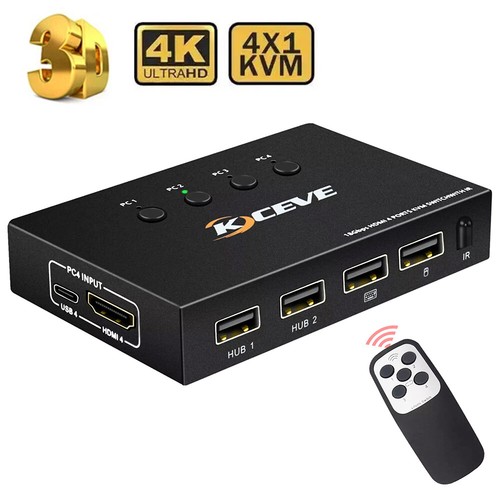 HDMI 4 Ports KVM Switch 4K@60Hz 4 In 1 Out USB Switch for 4 Computers Share US - Picture 2 of 17