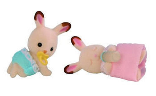 NEW-SYLVANIAN-FAMILIES-4468-Chocolate-Rabbit-Twins-set-of-2-Babies-4cm-Acces