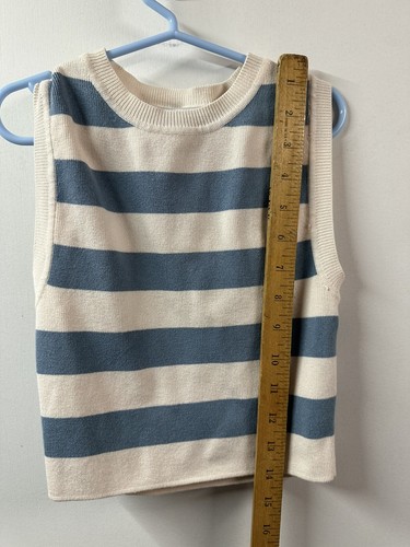 Zara Girls Sweater Vest Size S Striped White Blue - Picture 3 of 6