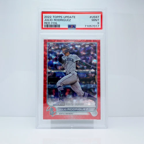 JULIO RODRIGUEZ - 2022 Topps Chrome - Red Foil - RC - 159/199 - PSA Mint 9