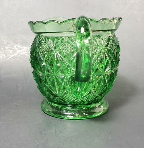 Vintage Cut Glass Creamer Green Glass - Picture 2 of 11