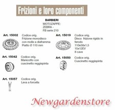 Frizione disco manicotto leva cuscinetto motozappa ZEBRA FB serie 210 BARBIERI 