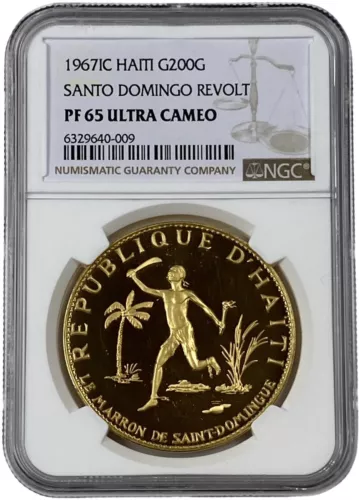 1967 IC Haiti Gold 200 Gourdes Santo Domingo Revolt 1.143oz Coin NGC PF 65 UC