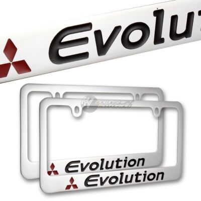 2Pcs Mitsubishi Evolution Plated Brass License Plate Frame Hand Painted Engraved