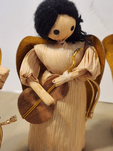 JUEGO DE 6 FIGURAS DE ÁNGEL MUSICALES HECHAS A MANO CON CÁSCARA DE MAÍZ 4,25 DECORACIÓN NAVIDAD DE COLECCIÓN - Imagen 15 de 16
